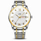 Men's Fashion Watch with Day Date Display Waterproof Luminous Hands and Alloy Steel Band