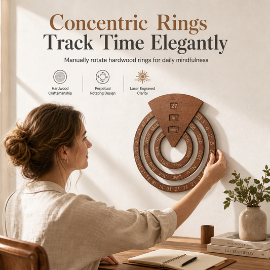 ⏳Limited-time 50% off💥⏰Circular Wooden Rotating Perpetual Calendar Wall Hanging Decoration