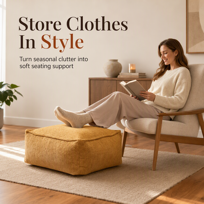 ⏳Limited-time 50% off💥Boho Storage Ottoman Pouf Cover – fill with clothes & blankets, supports 220 lbs, washable canvas. Tidy & cosy! 🏠✅