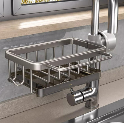 ⏳Limited-time 50% off💥Faucet Sponge Holder Rack – space aluminum, rustproof, fast-drying, no tools. Organize sink & bathroom instantly! 🛡️✅