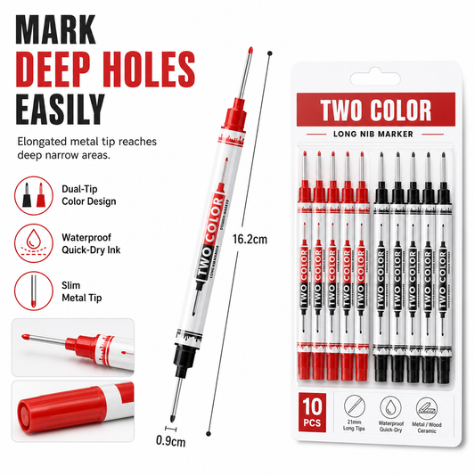 ⏳Limited-time 50% off💥10-Pack Dual Long Head Permanent Marker Pens Waterproof Oil-Based Deep Hole Scribing Markers for Woodworking