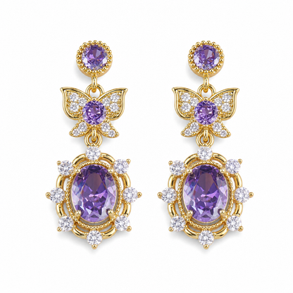 ⏳Limited-time 50% off⏰Lavender Manor Purple Zircon Butterfly Jewelry Set with Adjustable Open Ring and Earrings