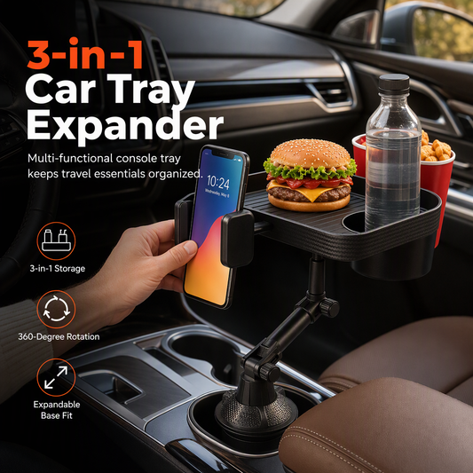 ⏳Limited-time 50% off💥3 in 1 Multifunctional Car Cup Holder Phone Mount with Tray and Storage Organizer🚗📱🥤🍔