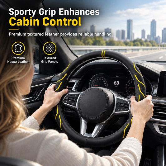 ⏳Limited-time 50% off💥Four Seasons Universal Luminous Nappa Leather Car Steering Wheel Cover Non Slip Breathable Wear Resistant Protector for Round and D Shaped Wheels