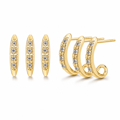 ⏳Limited-time 50% off🌸Minimalist 3-Layer Curved Ear Crawler Earrings with Sparkling Rhinestones