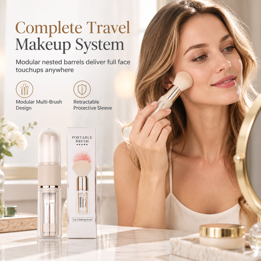 ⏳Limited-time 50% off🖌️Portable Retractable Makeup Brush Set Multifunctional Travel Cosmetic Tool with Powder Blush and Silicone Lip Brush