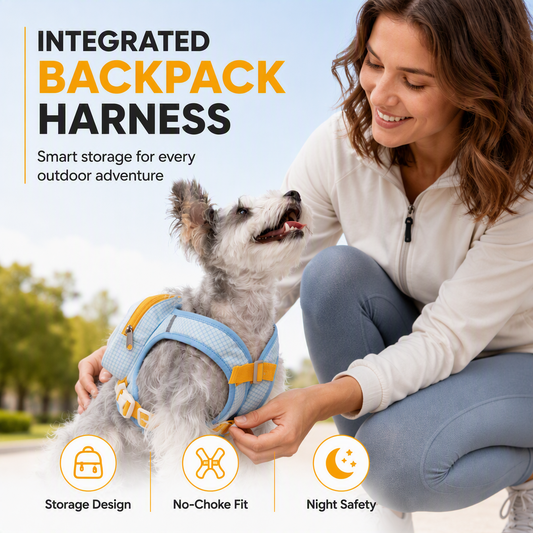 ⏳Limited-time 50% off💥Dog Harness with Backpack: Hands-Free, No-Choke Padded Vest, Reflective, Small Dogs