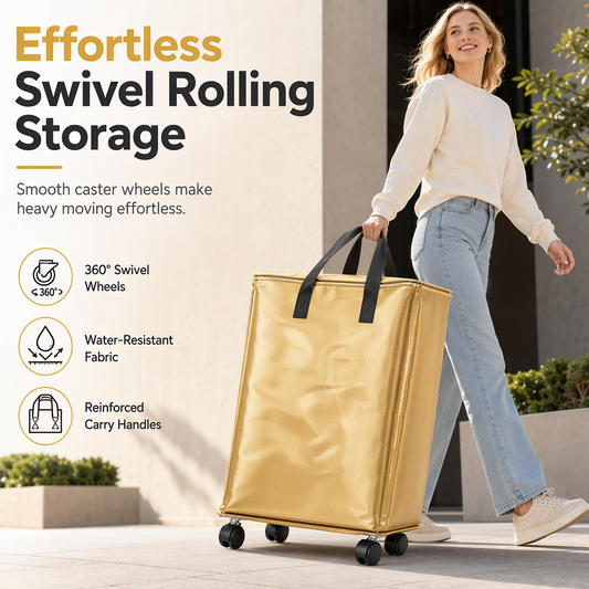 ⏳Limited-time 50% off💥Large Capacity Waterproof Foldable Moving Bag with Wheels Heavy Duty Rolling Storage Tote for College Dorm and Household Organization