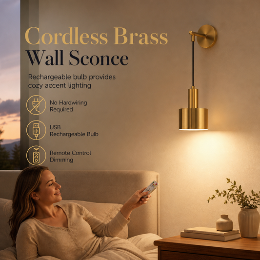 ⏳Limited-time 50% off💥Battery Operated Wall Sconce Wall Mounted Dimmable Lamp with Remote Control for Bedroom Bedside and Living Room