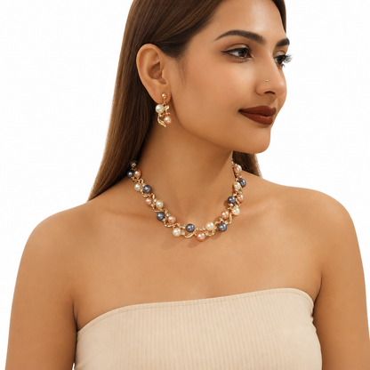 🌸 50% OFF! ✨ Vintage Floral Bridal Pearl & Crystal Necklace & Earrings Jewelry Set – Complete 2-Piece Bridal Suite, Radiant High-Luster Pearls, Shimmering Austrian Crystals, Flat-Resting Collarbone Contour & Hypoallergenic Plating – 2 Finishes 💎