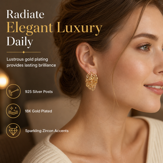 ⏳Limited-time 50% off💥18K Gold-Plated Double Leaf Earrings – Sparkling CZ, Two-Way Wear Design
