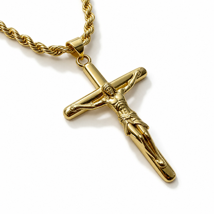 ✝️ 50% OFF! ✨ Unisex Portrait Cross Pendant Necklace with 18K Gold Plated Chain – Sculpted High-Relief Sacred Portrait, Iced-Out Micro-Pave AAA+ Cubic Zirconia, Multi-Layer 18K Gold Plating & Hypoallergenic Skin-Friendly – 4 Chain Styles 💎