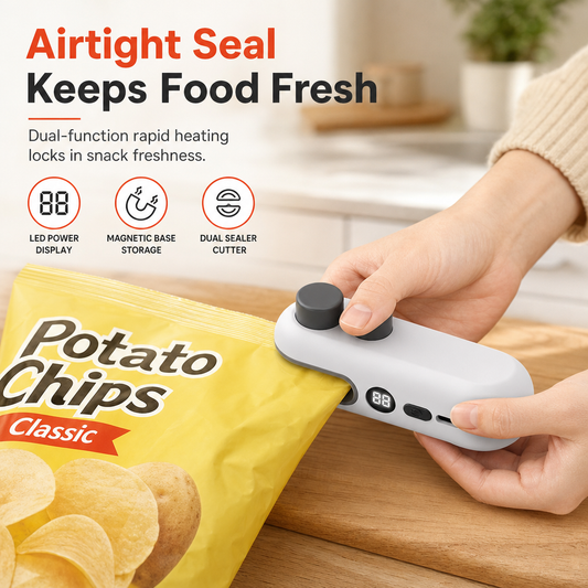 ⏳Limited-time 50% off💥Handheld Mini Bag Sealer Portable Rechargeable Heat Sealing Machine with Battery Power Display and Magnetic Design for Plastic Snack Bags